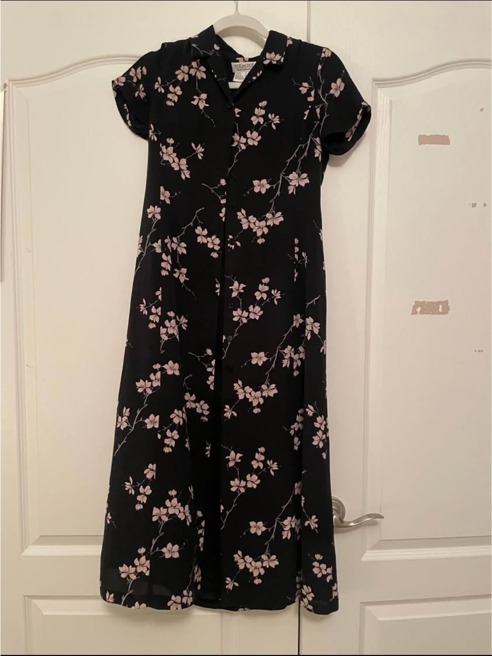 Black Midi Dress with Pink Floral Print